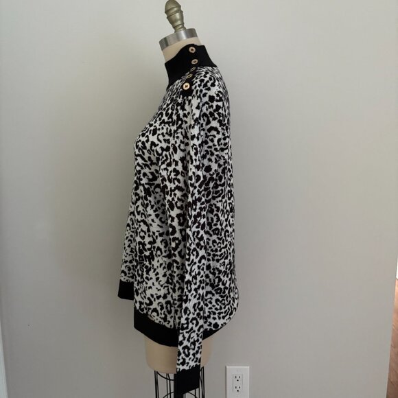 Calvin Klein Animal Print Sweater Mockneck Women Long Sleeves Large - Picture 2 of 6